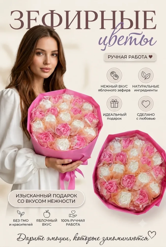  Букет Зефирный Размер XL бело-розовый,350г в Сибае