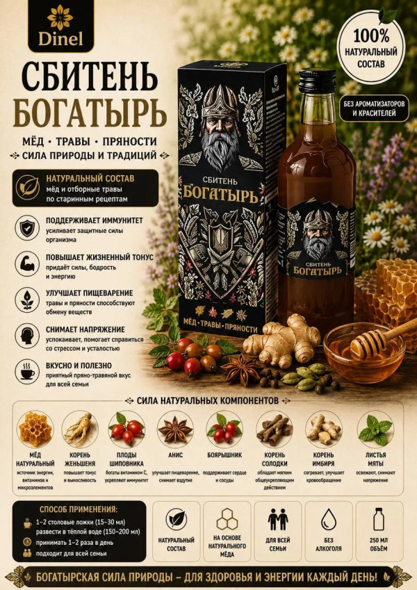 №3 Сбитень Богатырь, 250мл  в Сибае